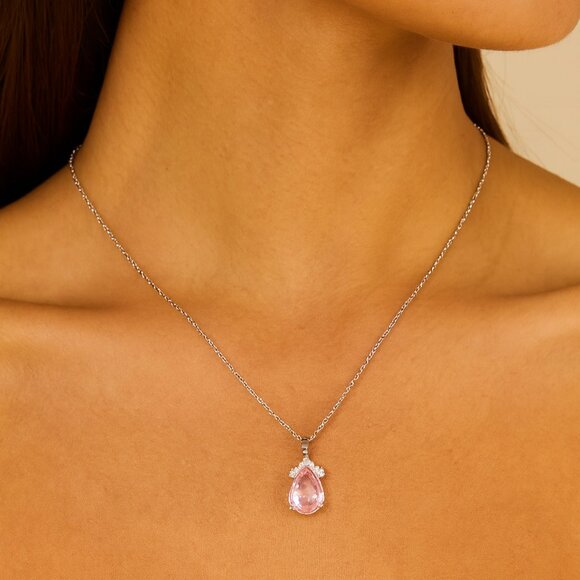 Audrey J Los Angeles Fine Silver Plated Pink Crystal Necklace & Earring Box Set - Picture 3 of 10
